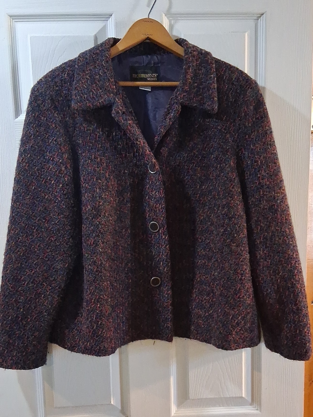 Requirements Multicolor Bouclé Pea Coat in Purple Navy and Burgundy